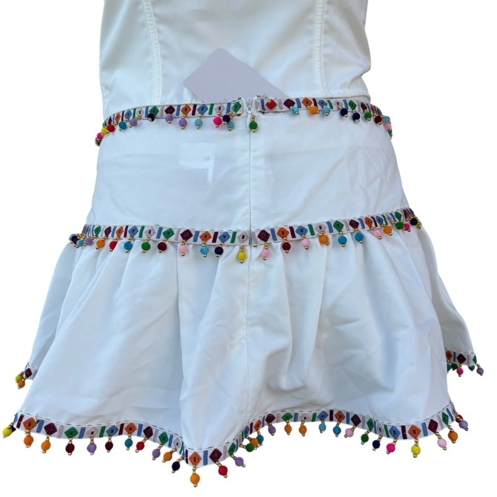 Shein Musera White Skirt & Corset Top Set Pom Pom Trim Size Small New - Picture 6 of 15